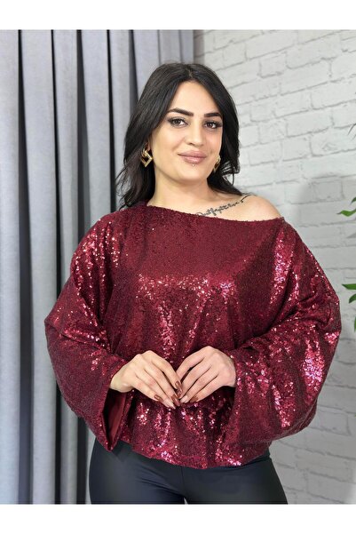 Aysel Boutiquee Kırmızı Pul Detaylı  Bel Lastikli Bluz