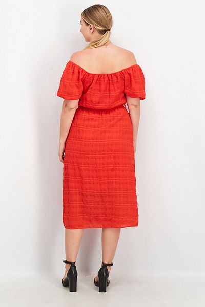 French Connection Women Off Shoulder Textured Midi Dress, Red