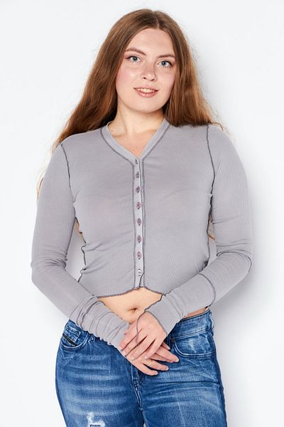 Diesel Women V-neck Long Sleeves Ribbed Top, Grey