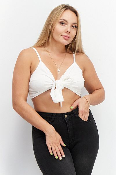 Asos Design Women Surplice Neck Sleeveless Solid Crop Top, White