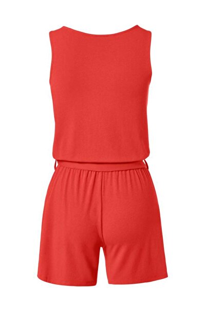 Tchibo Women V-neckline Sleeveless Plain Pajama Romper, Orange