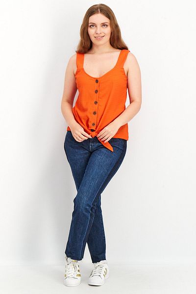 Sanctuary Women U Neck Sleeveless Textured Crop Top, Orange