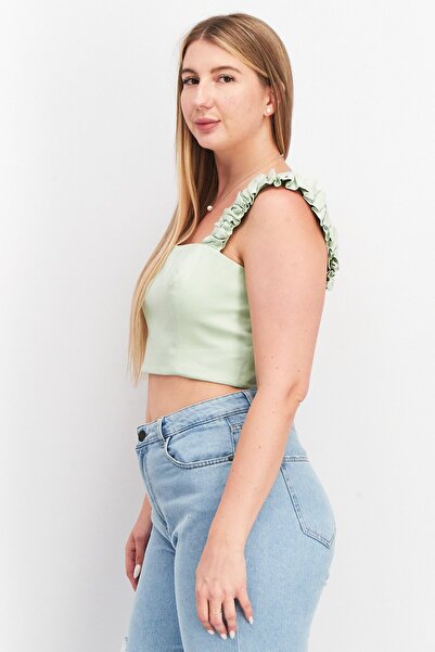 Forever New Women Square Neck Sleeveless Solid Crop Top, Mint Green