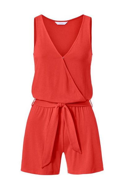 Tchibo Women V-neckline Sleeveless Plain Pajama Romper, Orange