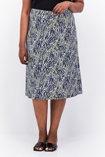 Kasper Women Plus Size Allover Printed Midi Skirt, Blue Combo