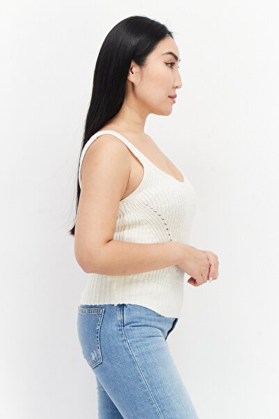Brave Soul Women Scoop Neck Sleeveless Knitted Crop Top, Ivory