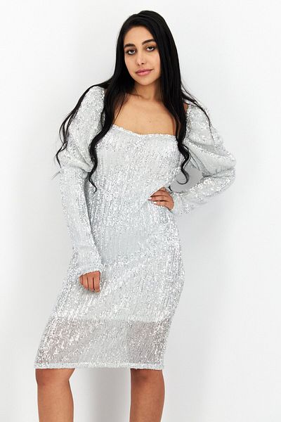 NA-KD Women Textured Midi Dress, Silver