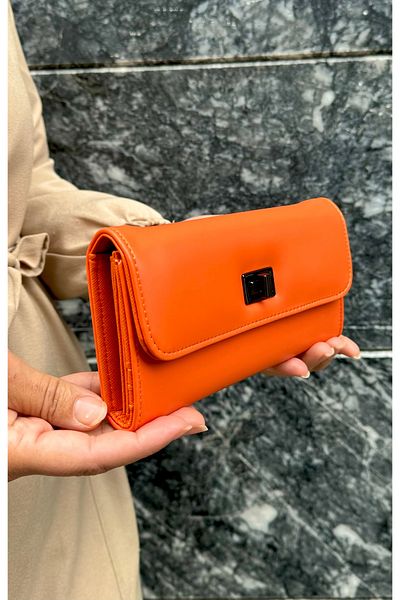 Just Polo Women's Orange Vegan Wallet with 6 Cards, 1 Id Compartment, Snap Fastener and Zipper Closure