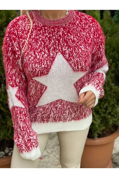 ROKH Soft Knitwear Women's Sweater Shiny Rhinestone Wool Blended