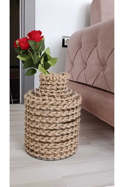 Egindra Straw Braid Natural Decorative Mini Size Vase Pampas Vase
