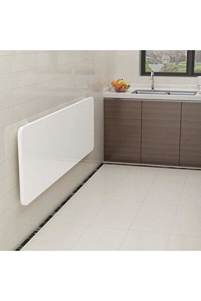 Kydonia Home 60x90 Cm Oval Köşeli Parlak Süt Beyaz Mdf Lam Oval Köşeli Duvara Monte Katlanır Masa