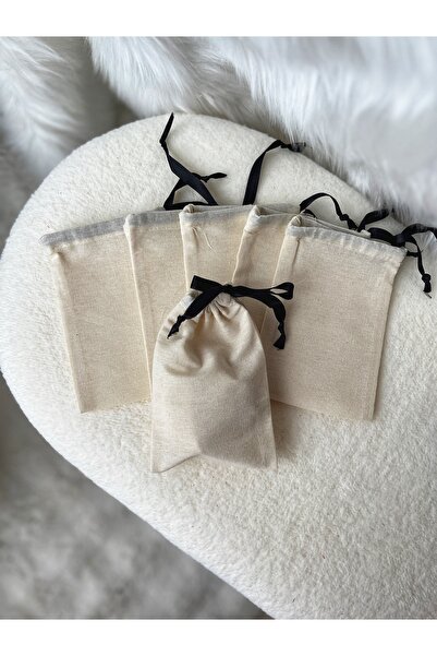 MEKİK BUTİK 10 قطع 10x15 كيس قماش خام - كيس قماش شريطي أسود - كيس هدايا - كيس...