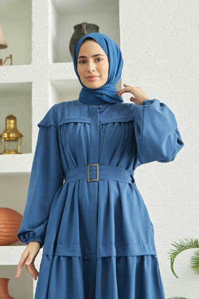Neways 6605-Carla Gathered Belted Dress Indigo