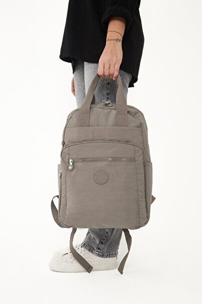 Çanta Trend Sanmorris Unisex Water Resistant Medium Size Crinkle Multi-Compartment Mink Laptop School Travel Backpack