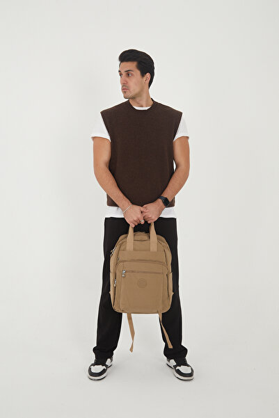 Çanta Trend Sanmorris Unisex Water Resistant Medium Size Crinkle Multi-Compartment Mink Laptop School Travel Backpack