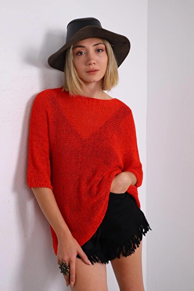Şaman Butik Kırmızı Merserize Bluz
