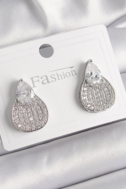 Skygo Brass Silver Color Zircon Stone Drop Model Women's Earrings - Tj-Bkp9871