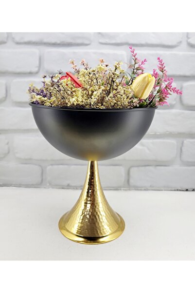 Decodelight Vază mare, neagră, mată, cu picioare decorate cu aur, accesoriu d...