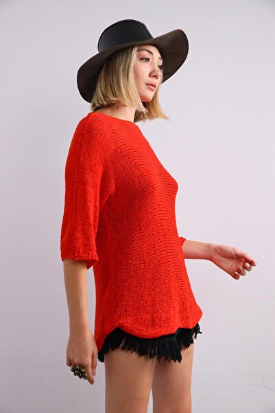 Şaman Butik Kırmızı Merserize Bluz