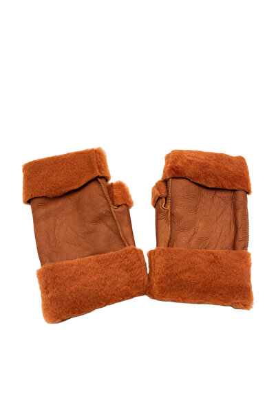 makü Fingerless Women's Leather Gloves with Fur Inside