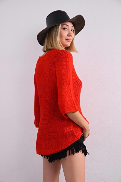Şaman Butik Kırmızı Merserize Bluz
