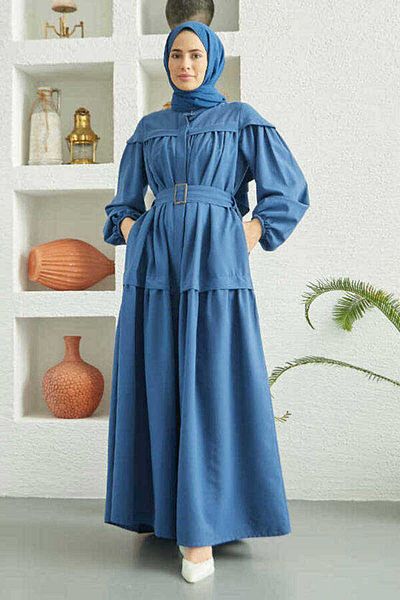 Neways 6605-Carla Gathered Belted Dress Indigo