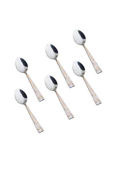 HIC 6-Piece Stainless Steel Dessert Spoon Set Silver With Gold