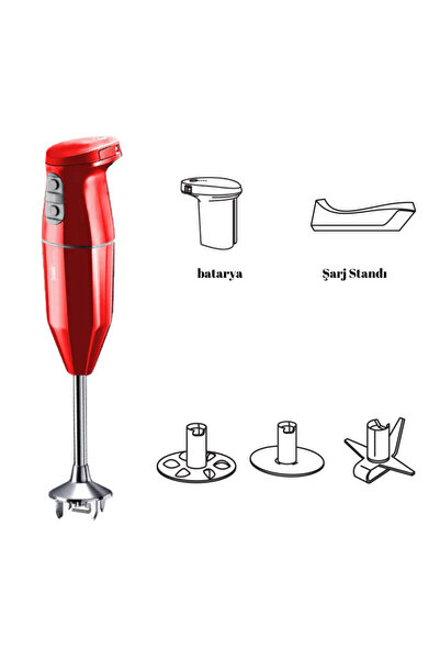 Genel Markalar Bamix Cordless Şarjlı Kablosuz El Blenderi 20 Dakika Kullanım 15500 Devir 3 Hız Ayarı Kırmızı