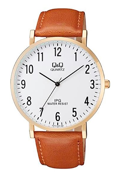 Q&Q Classic Men's Wrist Watch with Tan Leather Band and Numbers
