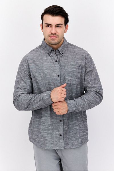 Hurley Men Regular Fit Spread Collar Long Sleeve Casual Shirt, Heather Grey