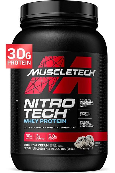 MUSCLETECH Nitro Tech Whey Protein, Cookies and Cream, 2 LB