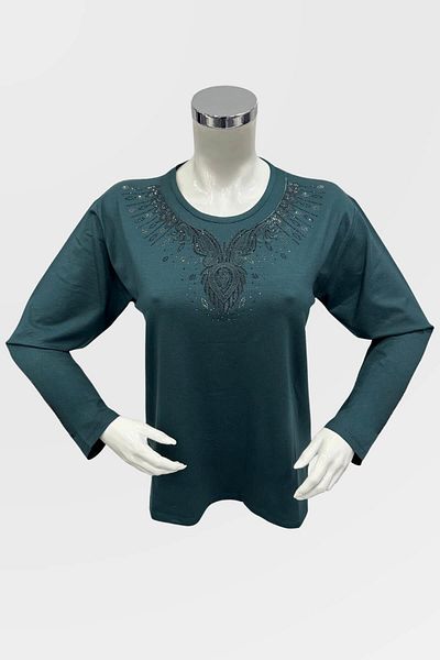 Ravencia Plus Size Viscose Emerald Blouse with Stone Detail - Mother Combed Cotton