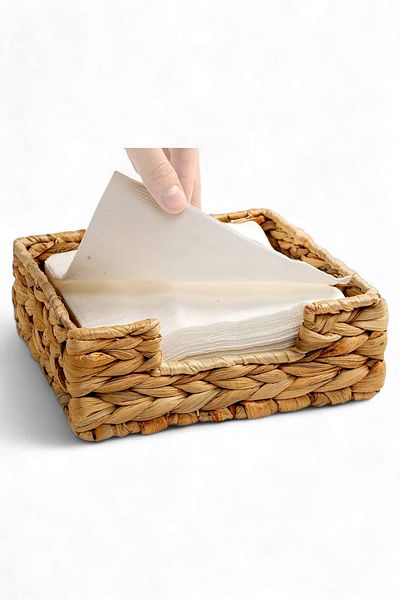 Deconox Natural Water Hyacinth Knitted Wicker Napkin Holder - Dining Table Top Paper (19 * 19 * 7cm)