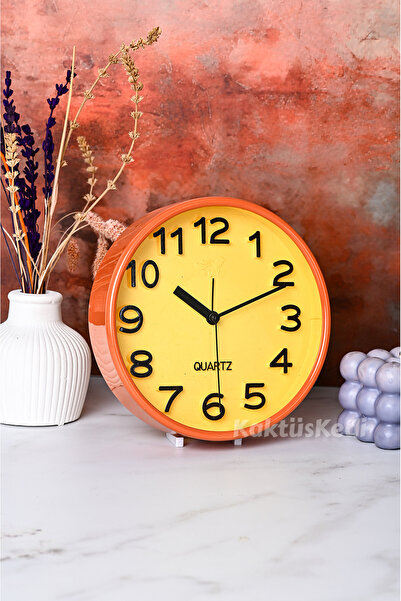 KaktüsKedi Pinky Yuvarlak Alarmlı Turuncu Masa Saati - Çalar Saat