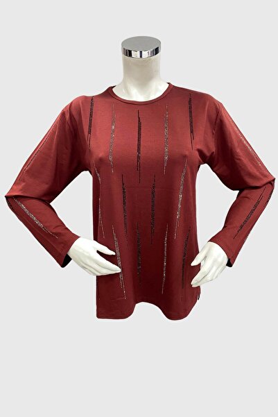 Ravencia Women's Middle-Aged and Above Viscose Fabric Plain Striped Stone Embroidered Tile Mother Combed Cotton Blouse