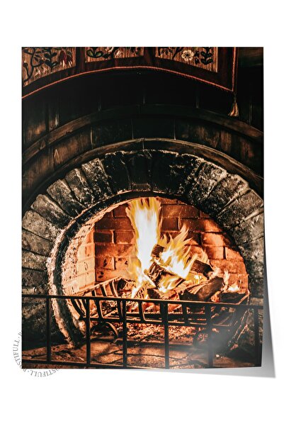 Postifull Rustic Çerçevesiz Poster, Iskandinav Kahverengi Tablo, No:425 Şömin...