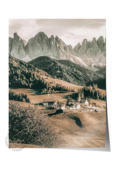 Postifull Rustic Çerçevesiz Poster, İskandinav Yeşil Tablo, NO:406 Dağ Manzar...