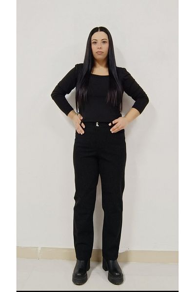 AKŞEN GİYİM Women's Plus Size Personality Pants with High Waist and Lycra - Gathering Gray Pattern