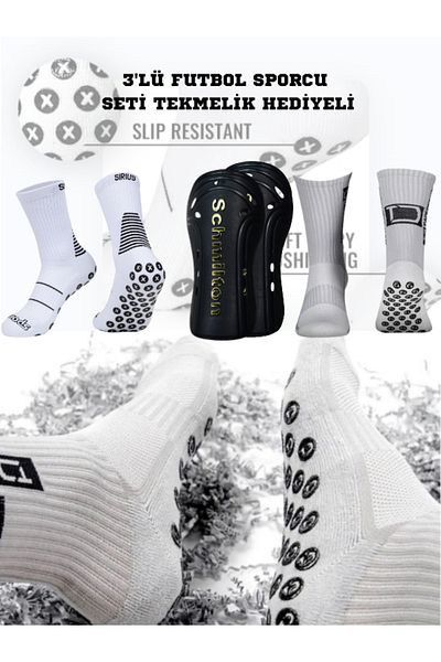 Sirius Sportswear 3-Piece Football Training Set Rubber Terry Sole Socks 2 Pairs and Kaval Protective Shin Guard 37/44 Number