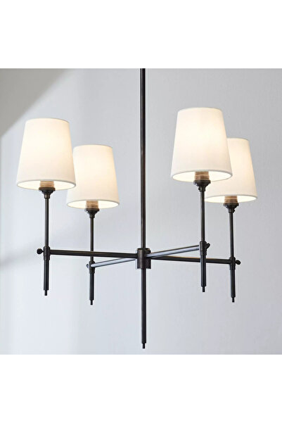 Buiva Modern Tasarım Krem Abajur 4 Kollu Avize Siyah Gövde Salon Oturma Odası...