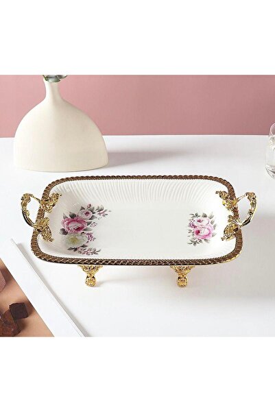 Pink&More MUBA CONSEPT METAL AYAKLI ÇİÇEK DESEN GOLD SUNUMLUK 40X25 CM