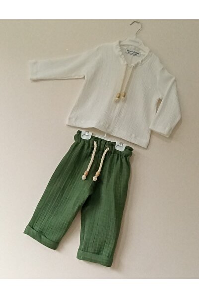 moms and babies Çocuk Müslin Pantolon Tişörtlü Pantolon Takım 0-5 Yaş