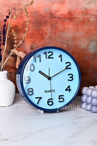 KaktüsKedi Pinky Yuvarlak Alarmlı Mavi Masa Saati - Çalar Saat