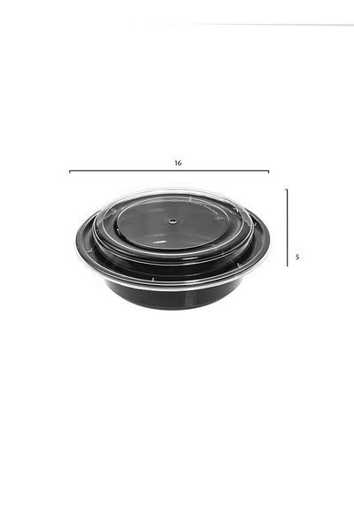 HIC 12-Piece round Disposable Food Container With Lid Black 11x7cm