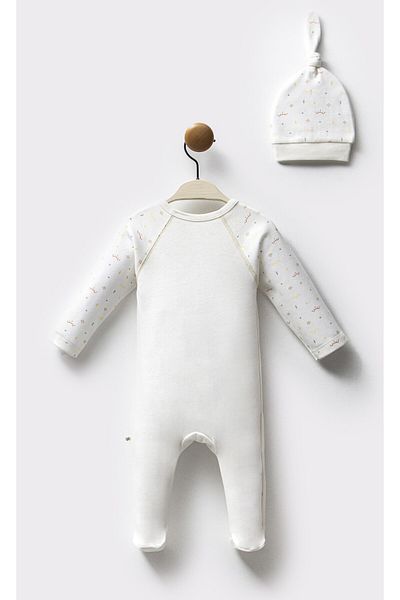 Moi Noi Baby Boy Overalls with Hat - 100% Organic Cotton, Teddy Bear Printed