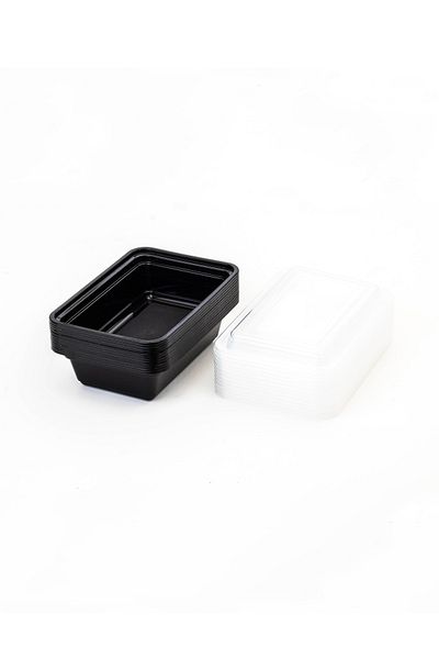 HIC 12-Piece Rectangular Disposable Food Container With Lid Black 18x12.5x3cm