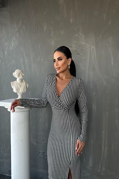 kamacibutik Φόρεμα με διπλό στήθος καρό λαιμόκοψη με λεπτομέρεια με σκίσιμο