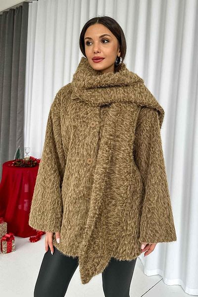Mine Tan Butik Brown Fur Soft Women's Coat - Scarf
