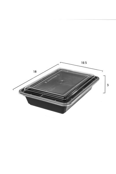 HIC 12-Piece Rectangular Disposable Food Container With Lid Black 18x12.5x3cm