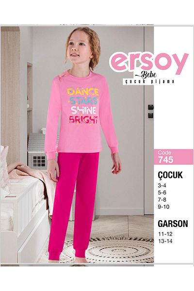 Ersoy Çocuk Giyim Girls' Long Sleeve Cotton Pajamas Set